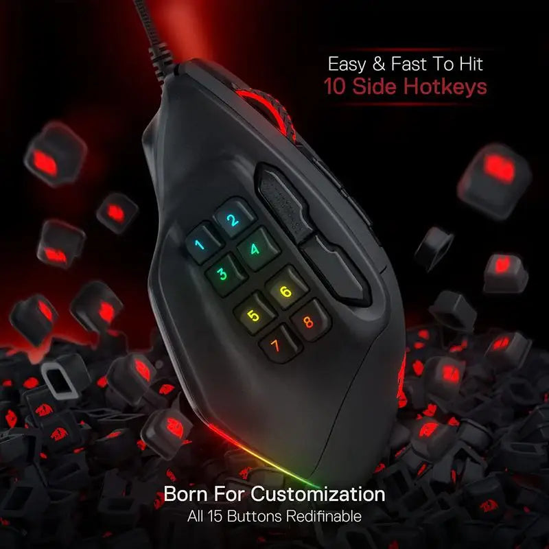 Redragon M811 Aatrox MMO Gaming Mouse, 15 Programmable Buttons