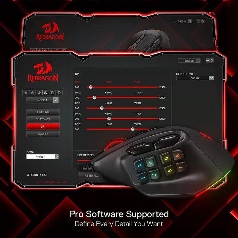 Redragon M811 Aatrox MMO Gaming Mouse, 15 Programmable Buttons