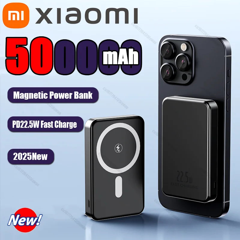 Xiaomi 500000mAh Magnetic Power Bank  25W Wireless Fast Charger Portable Large Capacity for Magsafe Powerbank for iPhone Samsung