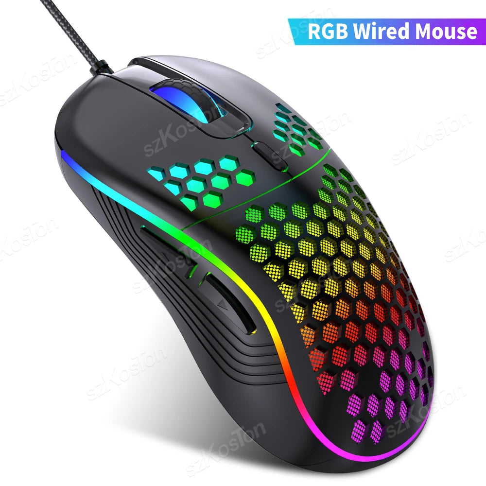 Honeycomb Wired Gaming Mouse RGB Backlight 7200 Adjustable DPI Ergonomic