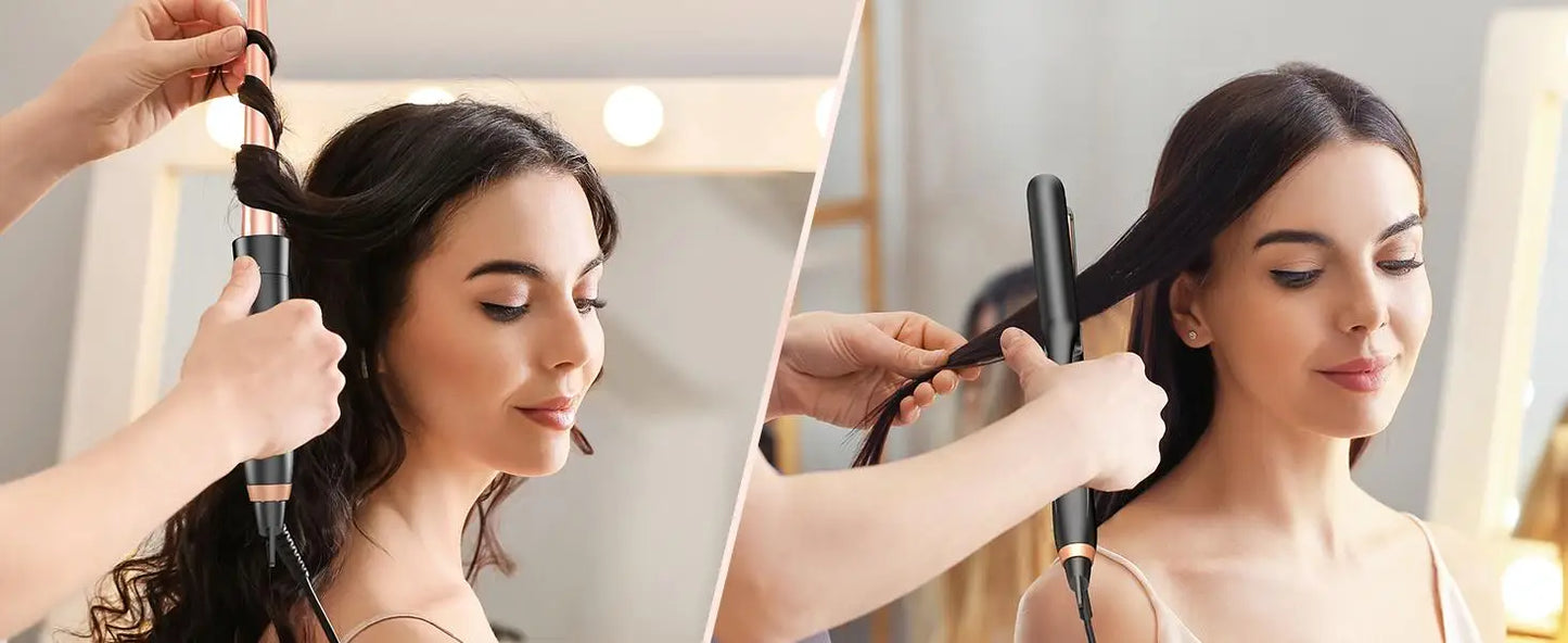 BESTOPE PRO 5 in 1 Wand Curling Iron-Curling Wand Set with Hair Straightener, 3 Barrels Hair Crimper Iron, 3 Ceramic Curling Iro