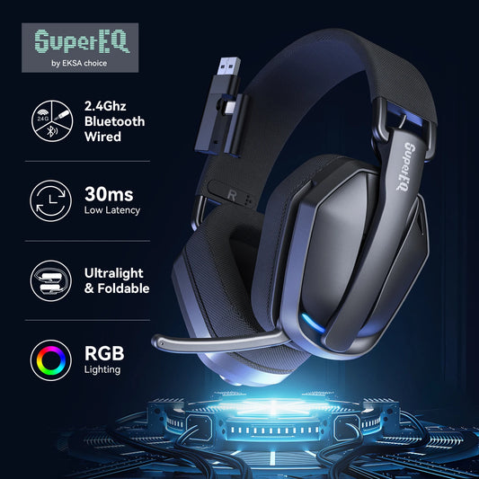 SuperEQ G19BT 2.4GHz Wireless Gaming Headphones Ultra-light Bluetooth 5.4 Headset Gamer with Mic for PC/PS5/Xbox