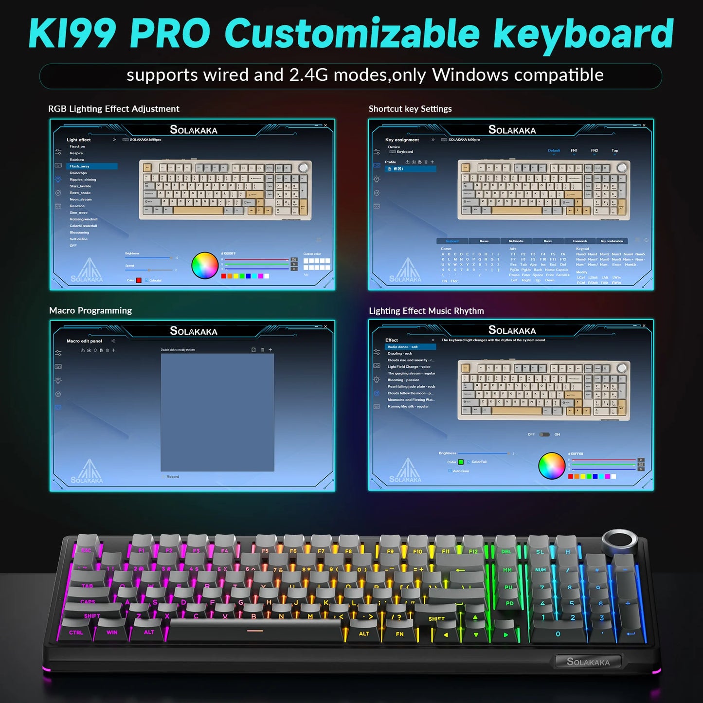 SOLAKAKA Ki99 Pro Bluetooth Wireless Keyboard 99 Keys