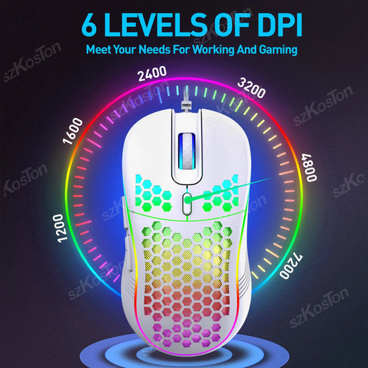 Honeycomb Wired Gaming Mouse RGB Backlight 7200 Adjustable DPI Ergonomic
