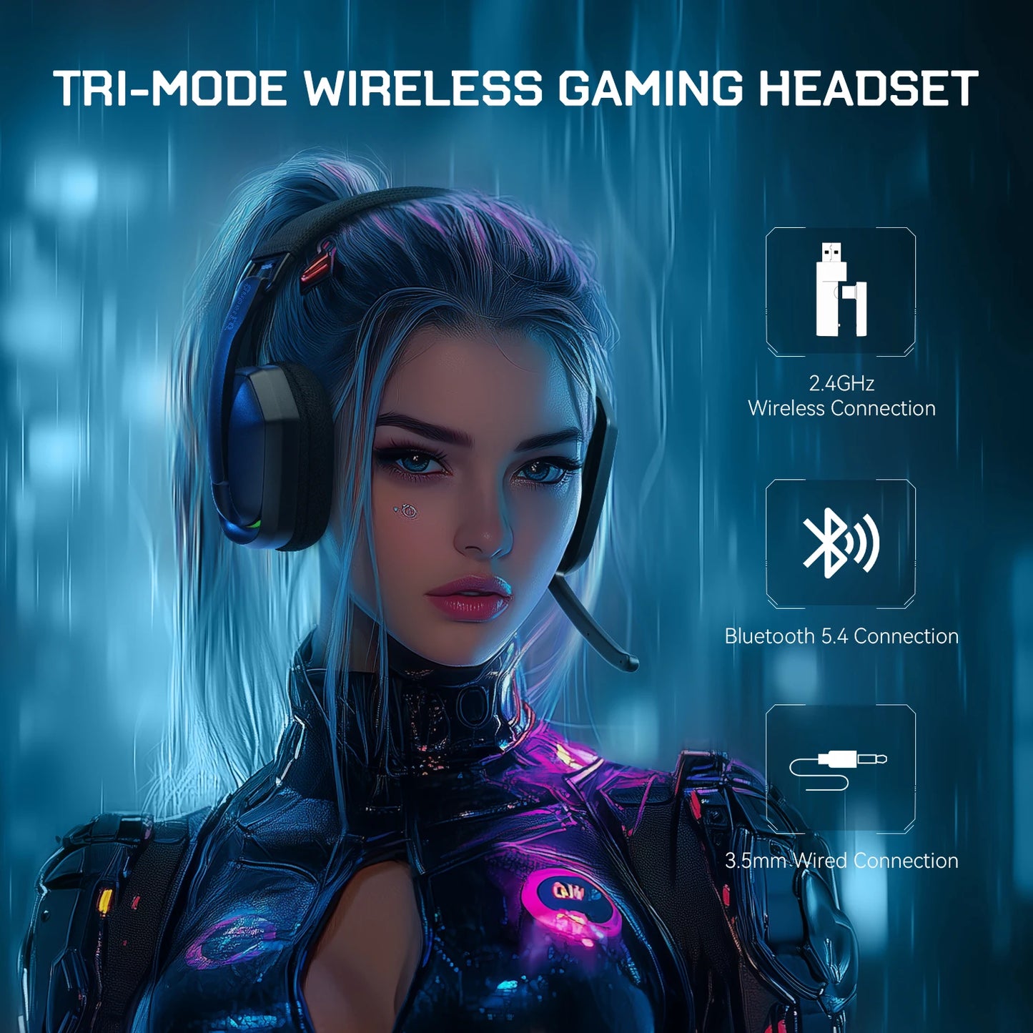 SuperEQ G19BT 2.4GHz Wireless Gaming Headphones Ultra-light Bluetooth 5.4 Headset Gamer with Mic for PC/PS5/Xbox