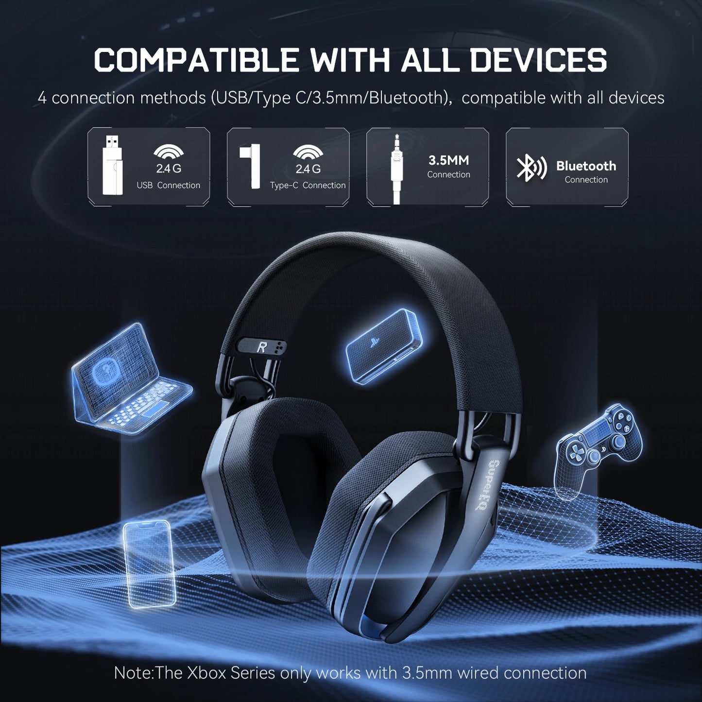 SuperEQ G19BT 2.4GHz Wireless Gaming Headphones Ultra-light Bluetooth 5.4 Headset Gamer with Mic for PC/PS5/Xbox